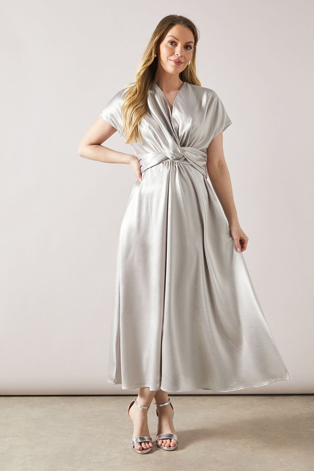 Wallis Wallis Women's Satin Twist Detail Midaxi Dress in Champagne - 2