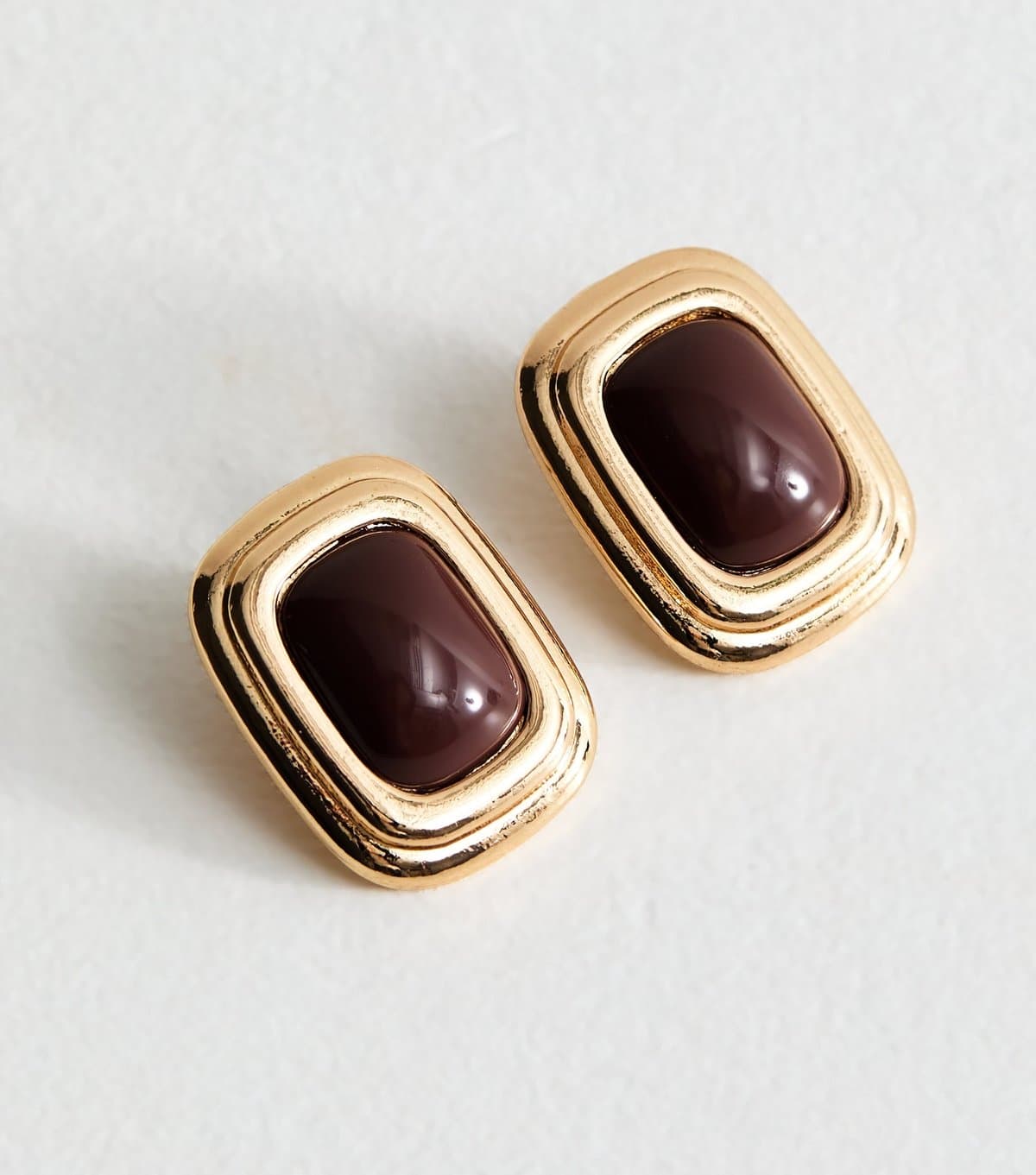 New Look Dark Brown Contrast Stone Rectangular Earrings New Look
