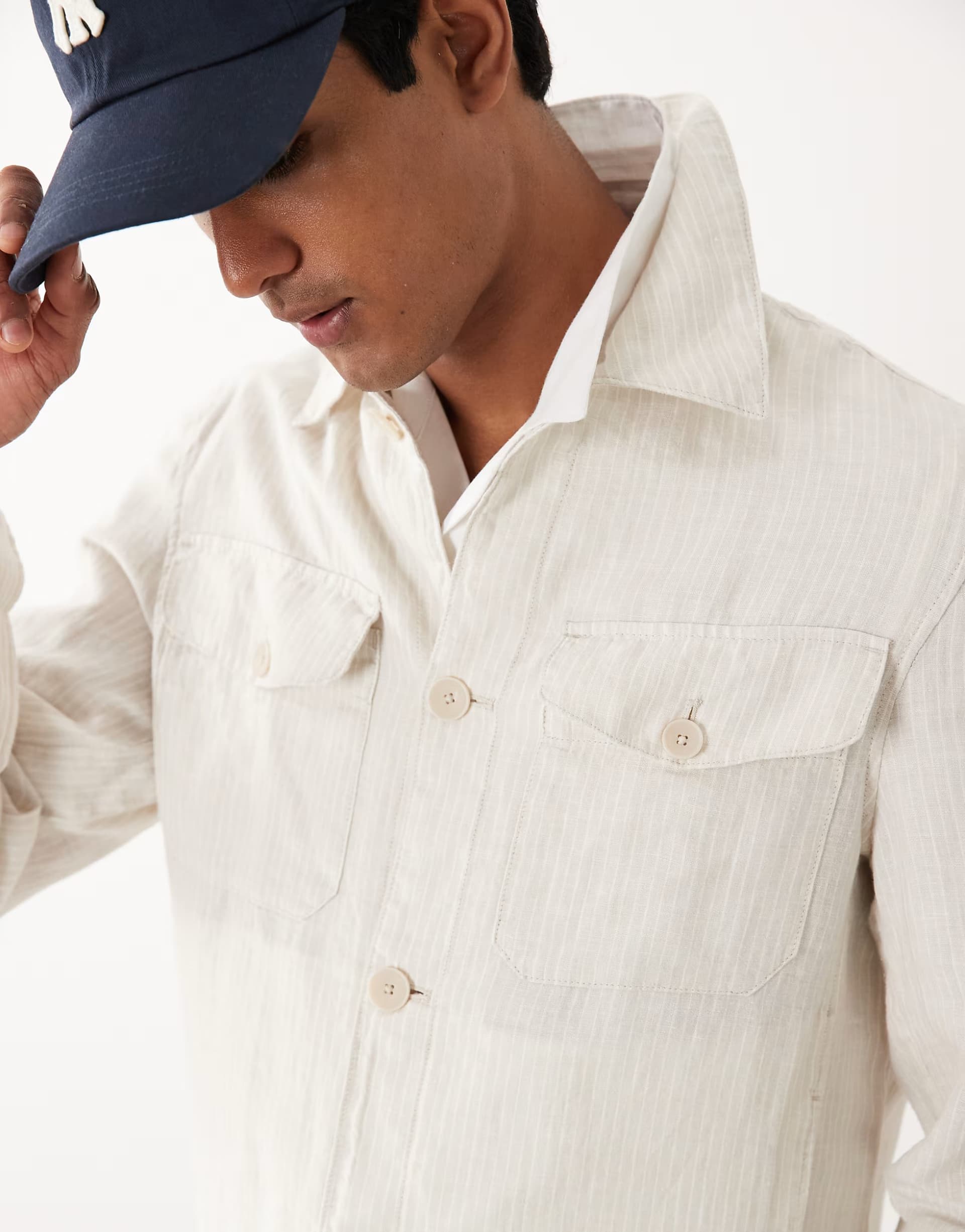 ASOS Mango button up striped overshirt in white
