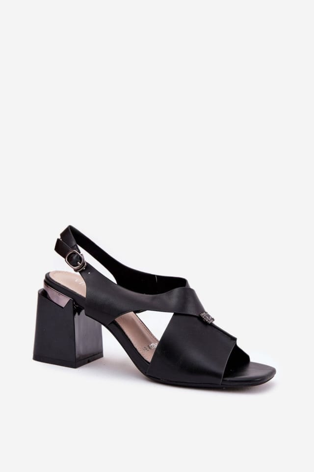 Love Lace Love Lace Women's Elegant Pillar Heel Sandals with Buckle Front Detail Style in Black - 2