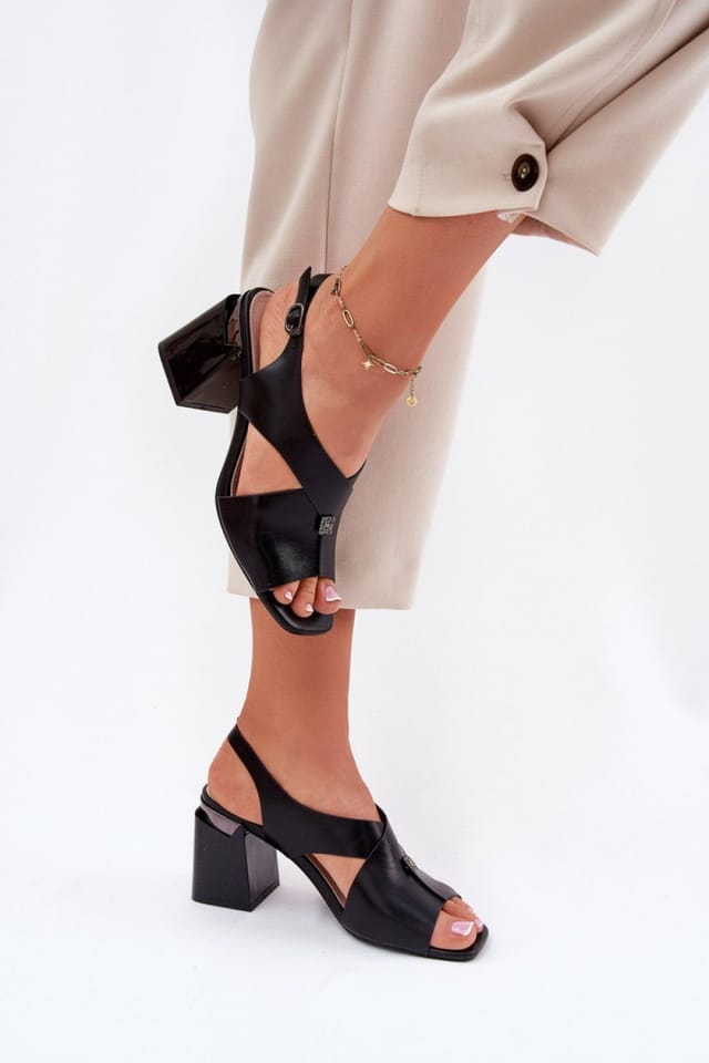 Love Lace Love Lace Women's Elegant Pillar Heel Sandals with Buckle Front Detail Style in Black - 3