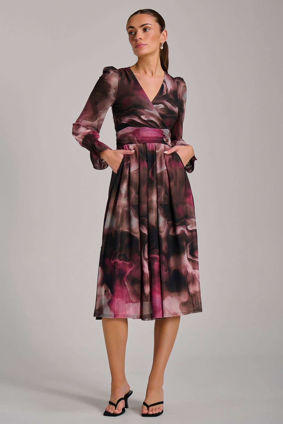 Jolie Moi Jolie Moi Women's Long Sleeve Printed Mesh Midi Dress