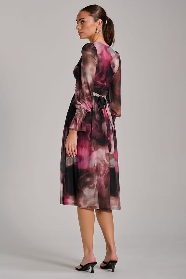 Jolie Moi Jolie Moi Women's Long Sleeve Printed Mesh Midi Dress - 2