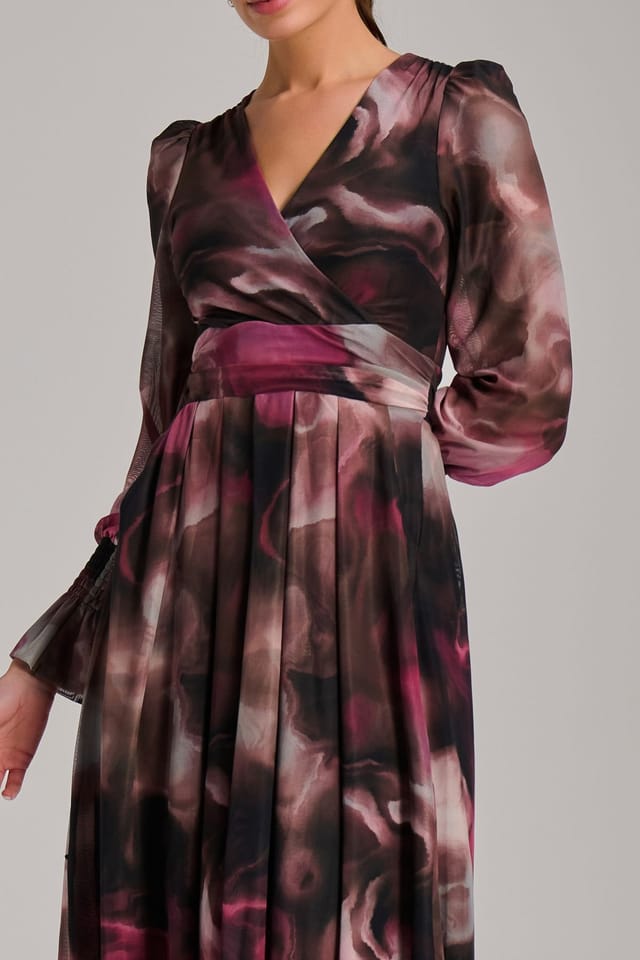 Jolie Moi Jolie Moi Women's Long Sleeve Printed Mesh Midi Dress - 3