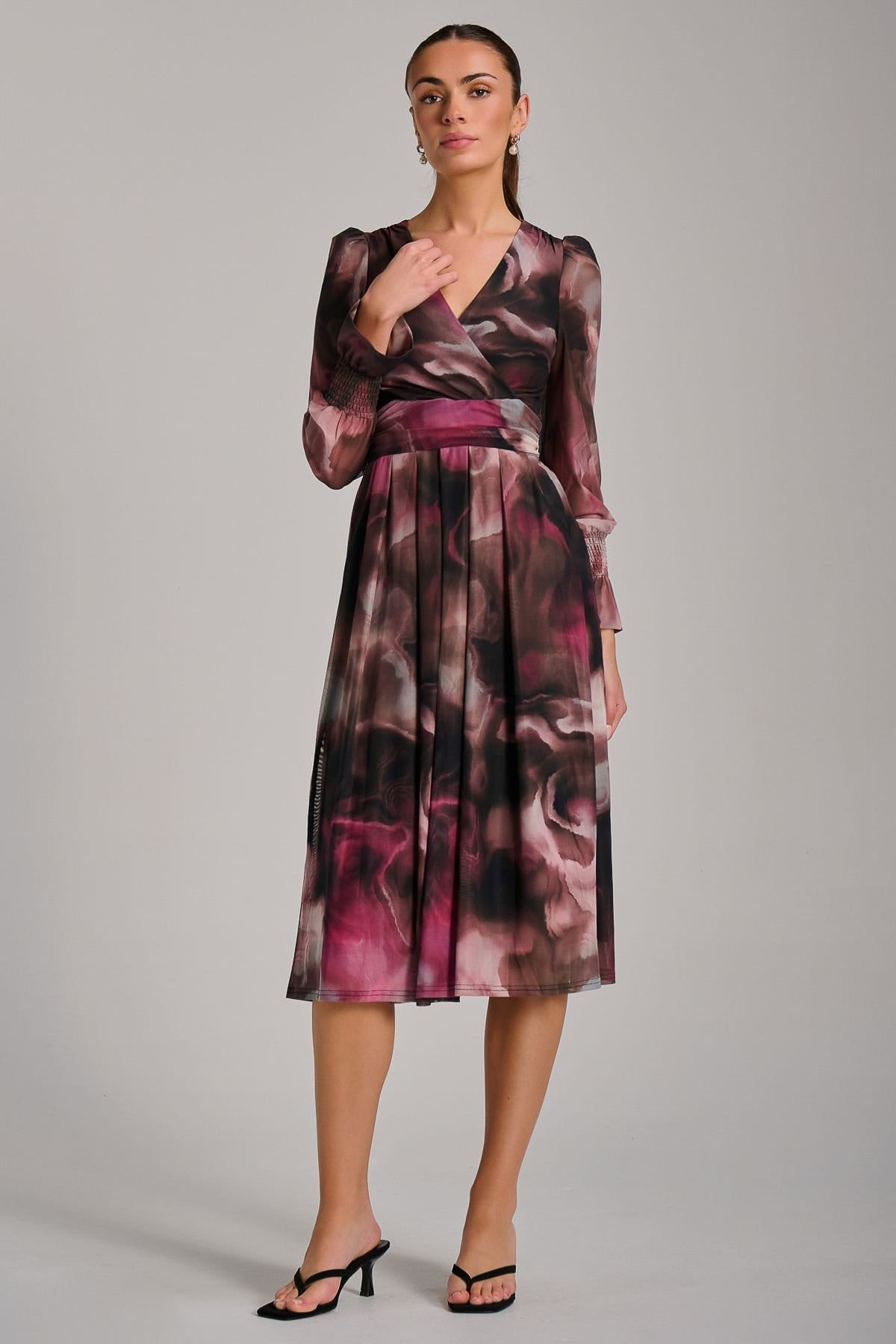 Jolie Moi Jolie Moi Women's Long Sleeve Printed Mesh Midi Dress - 4