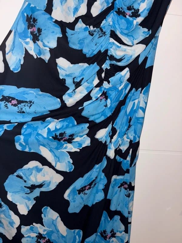 Never Fully Dressed Never Fully Dressed Black Blue Floral Ruched Midaxi Dress Size 12 Occasion Party wedding guest