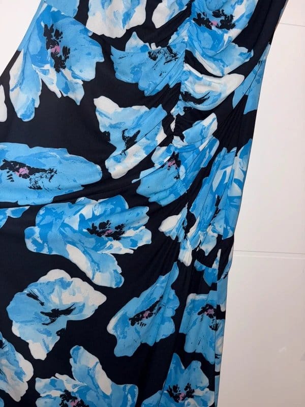 Never Fully Dressed Never Fully Dressed Black Blue Floral Ruched Midaxi Dress Size 12 Occasion Party wedding guest - 1
