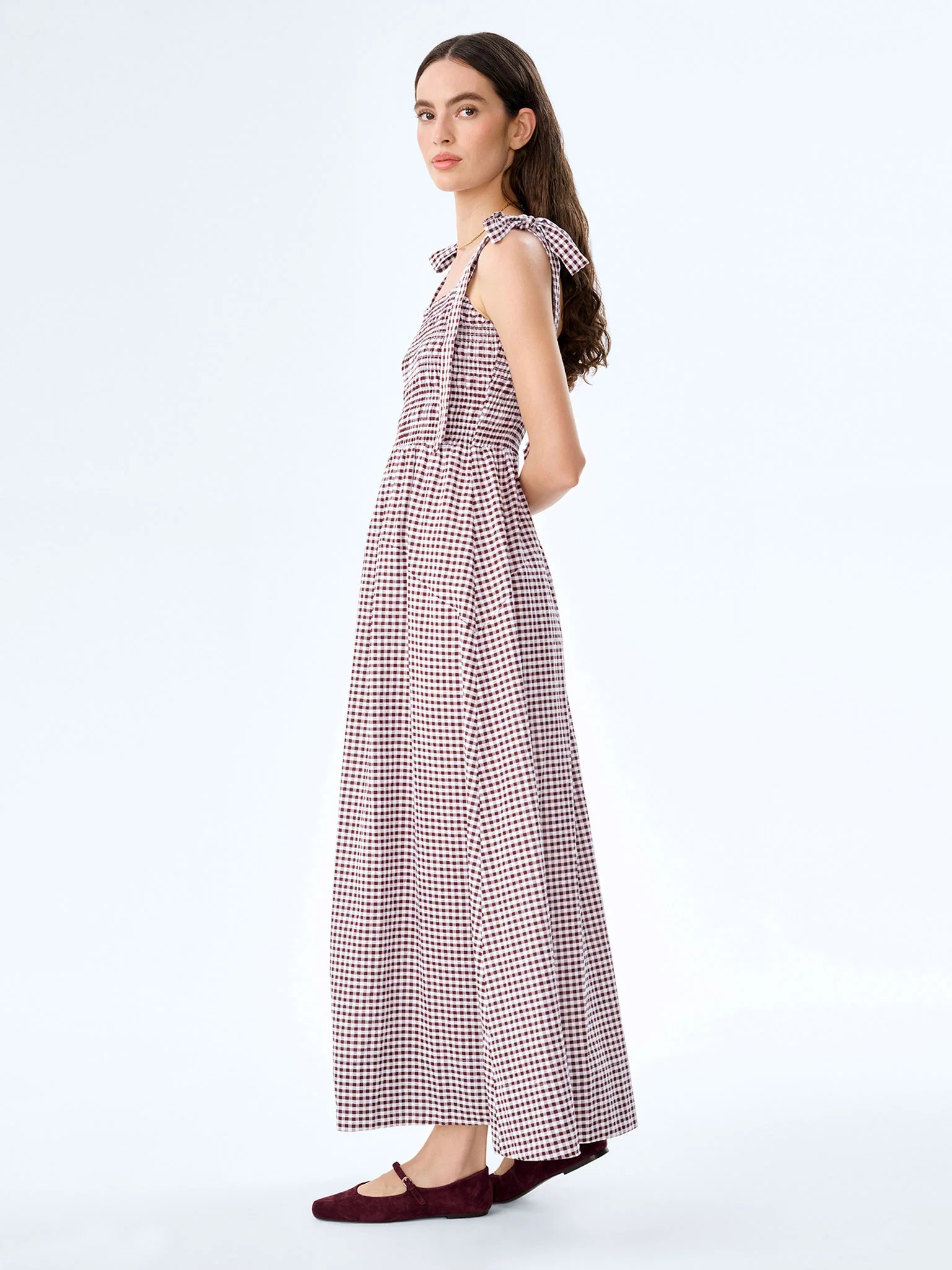 OMNES Dixie Dress in Chocolate and Cream Gingham - 2