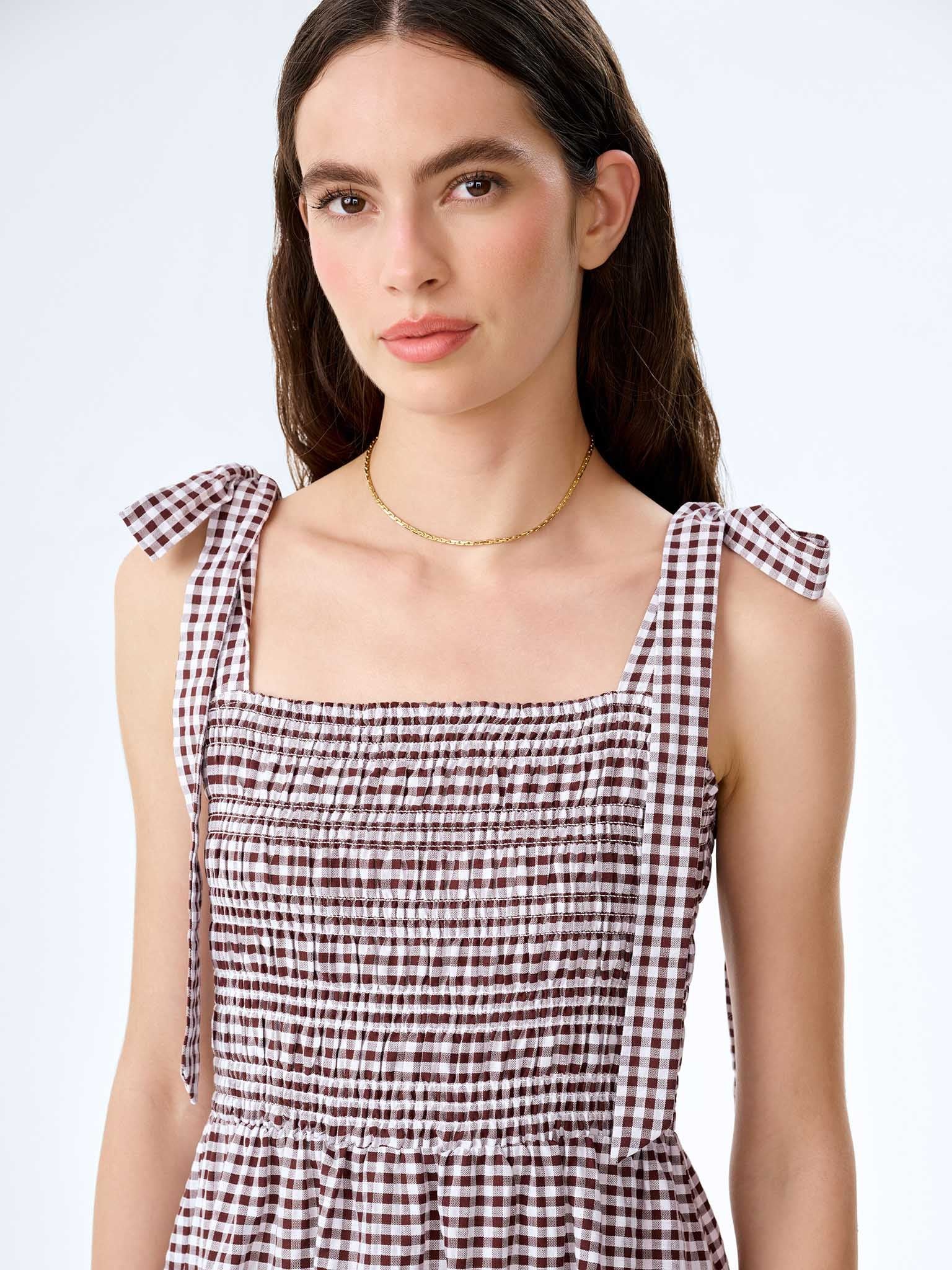 OMNES Dixie Dress in Chocolate and Cream Gingham - 4