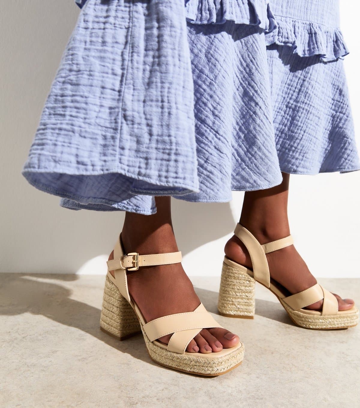 New Look Women's Off White Crossover Strap Jute Sole Sandals Vegan New Look