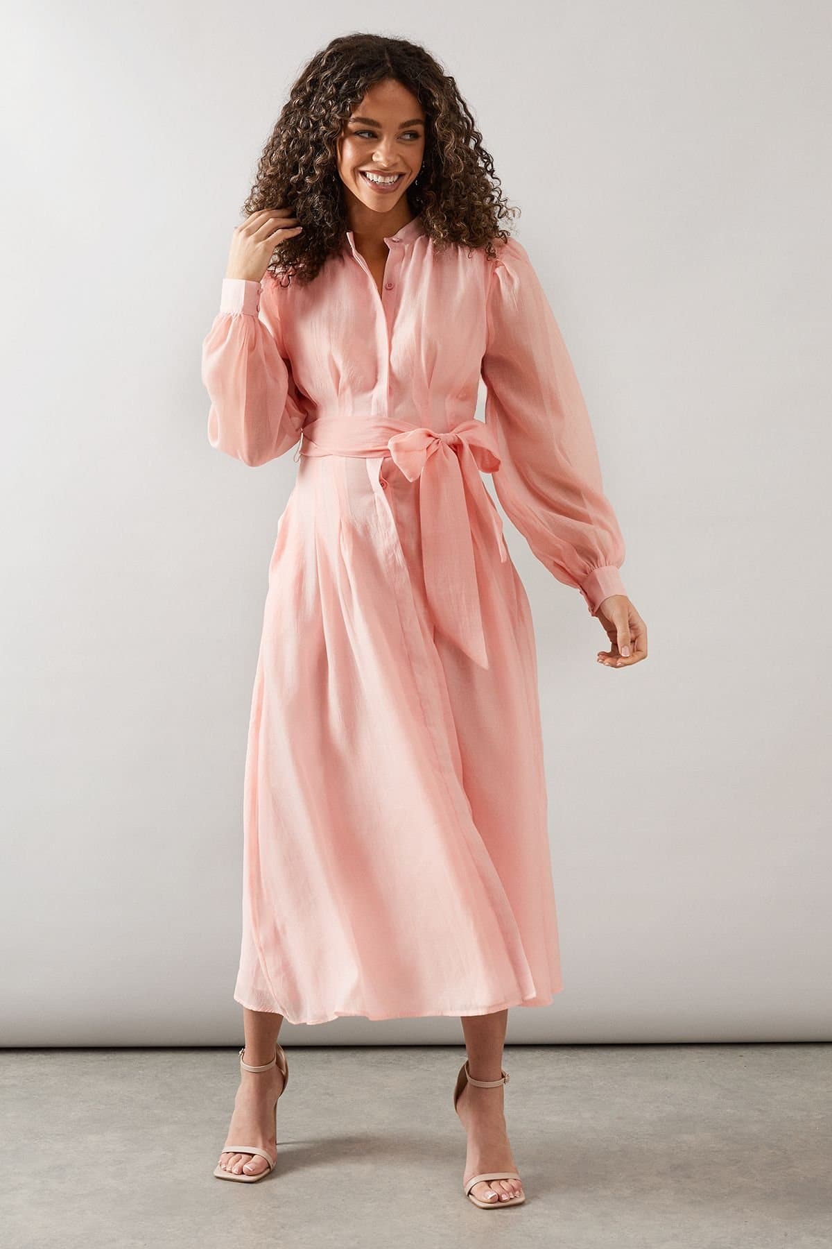 Wallis Wallis Women's Textured Organza Midi Shirt Dress in Pink