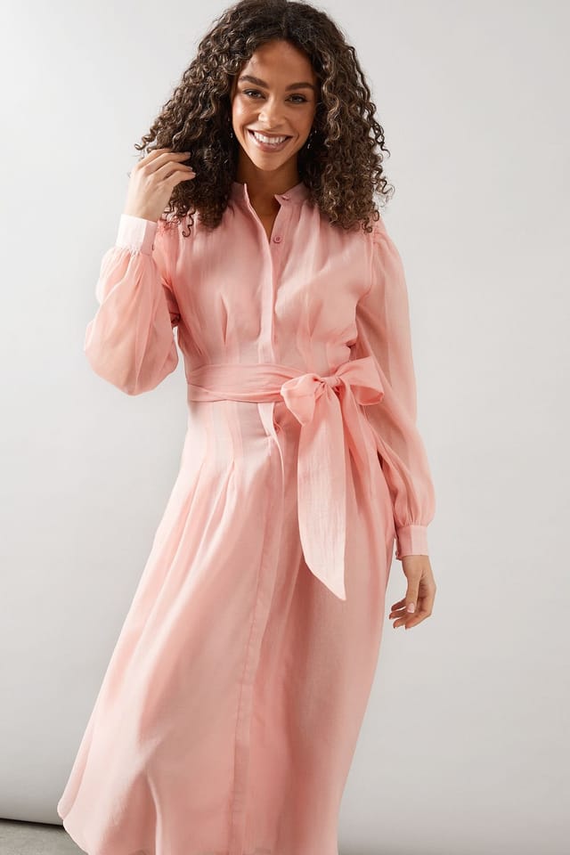 Wallis Wallis Women's Textured Organza Midi Shirt Dress in Pink - 2