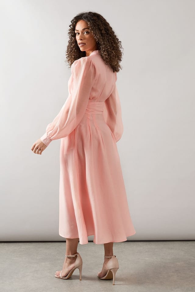 Wallis Wallis Women's Textured Organza Midi Shirt Dress in Pink - 3