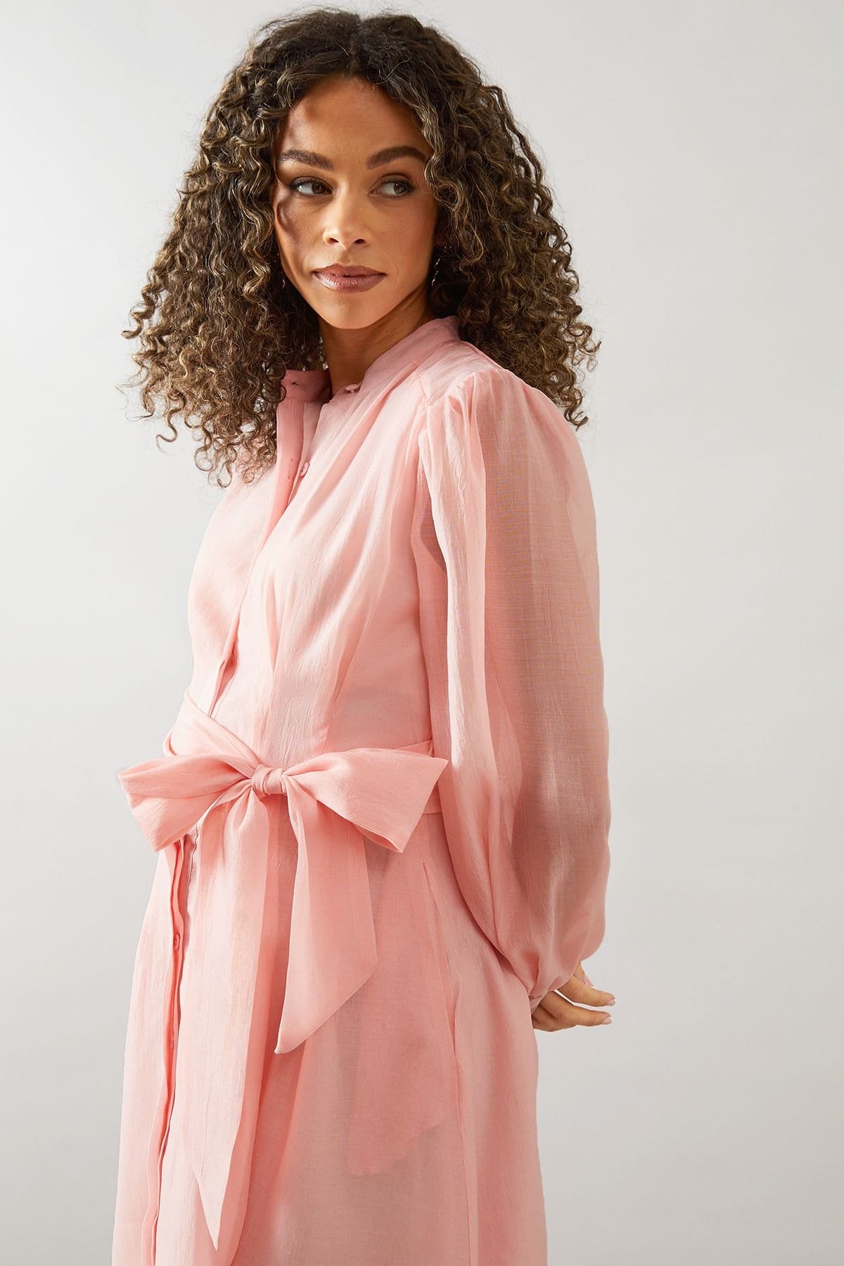 Wallis Wallis Women's Textured Organza Midi Shirt Dress in Pink - 4