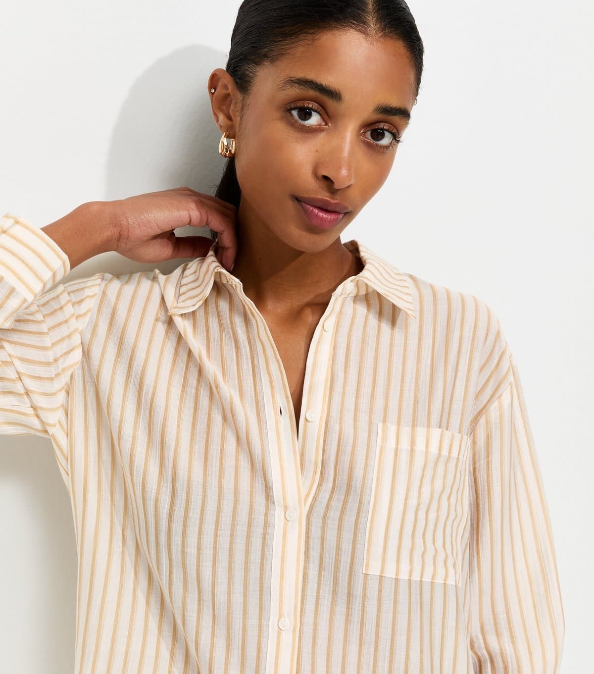 New Look Women's Yellow Striped Long Sleeve Shirt New Look