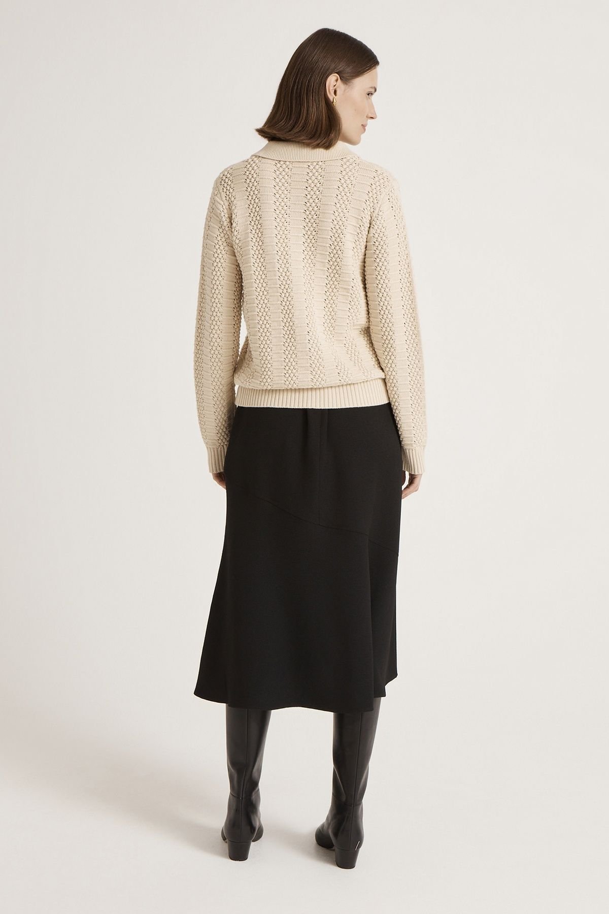 Finery London Finery London Women's Emlyn Cotton Knitted Collared Cardigan in Light Beige - 3