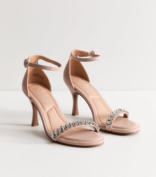 New Look Women's Oatmeal Faux Leather Diamanté Stiletto Sandals Vegan New Look - 2