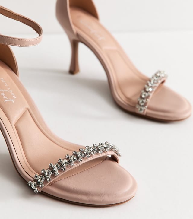 New Look Women's Oatmeal Faux Leather Diamanté Stiletto Sandals Vegan New Look - 3