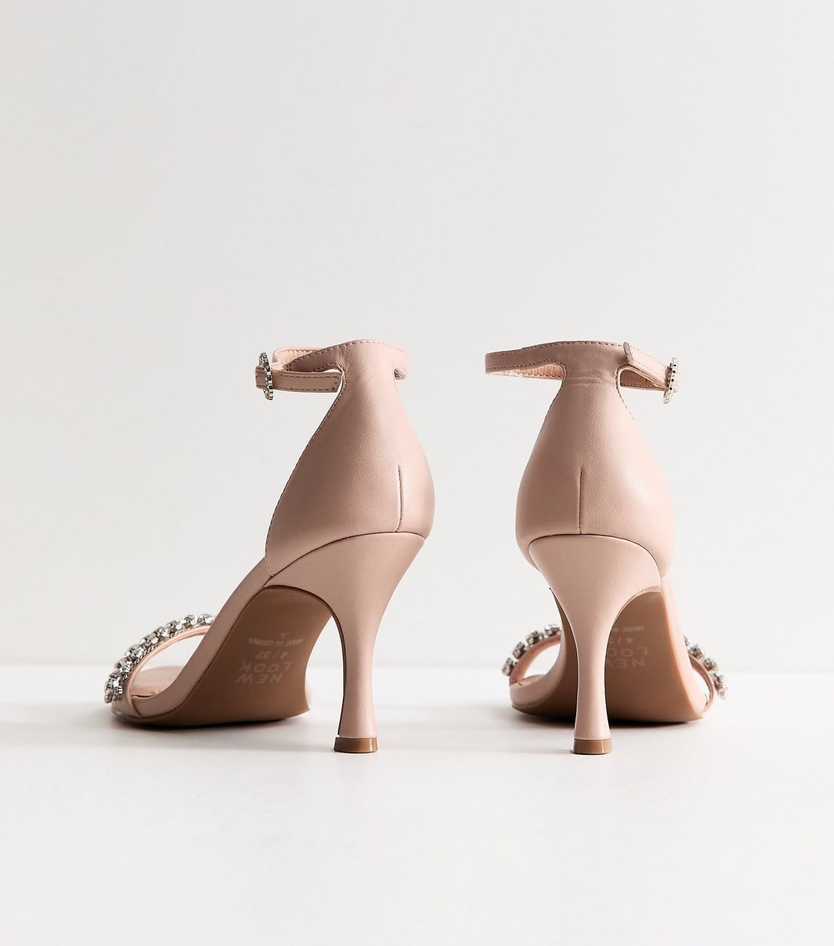 New Look Women's Oatmeal Faux Leather Diamanté Stiletto Sandals Vegan New Look - 4