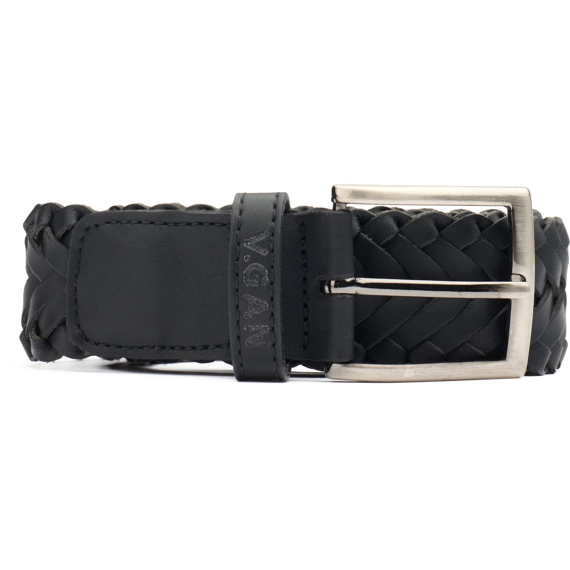 V.GAN V.GAN Men's Weave 3.5Cm Black Leather Belt