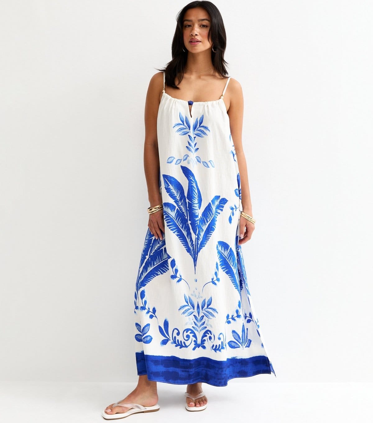 Women's Petite Blue Leaf Print Beach Maxi Dress New Look