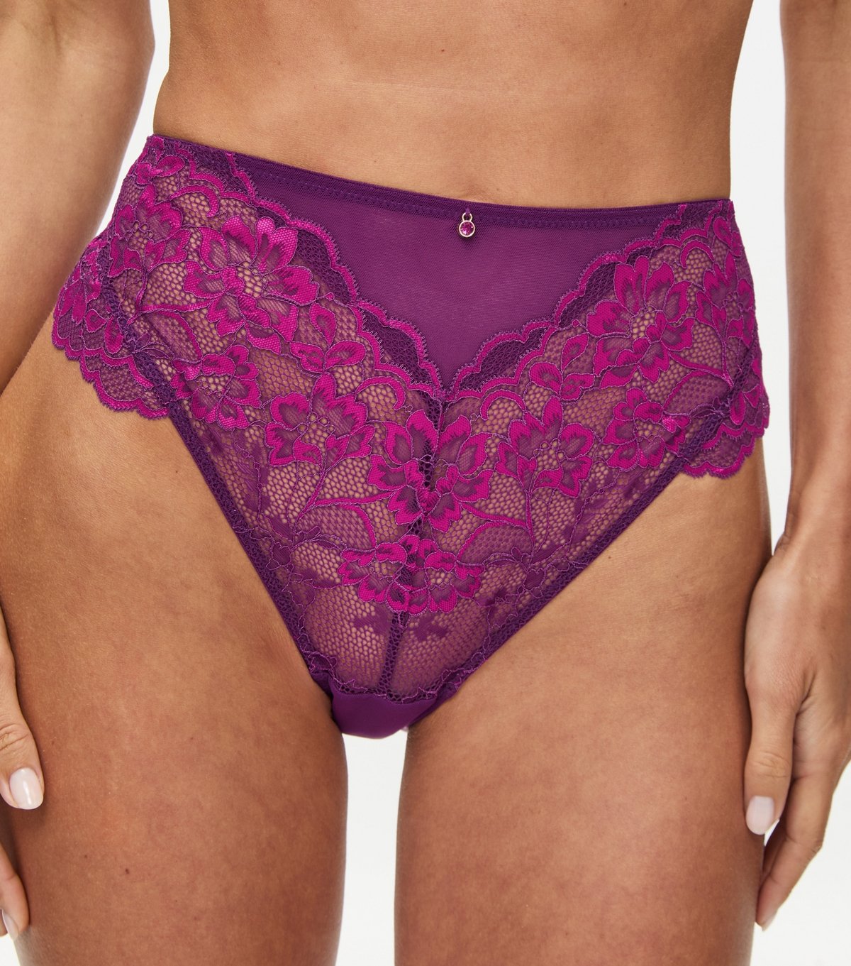 Ann Summers Women's Purple Lace High Waist Brazilian Briefs Ann Summers New Look - 4