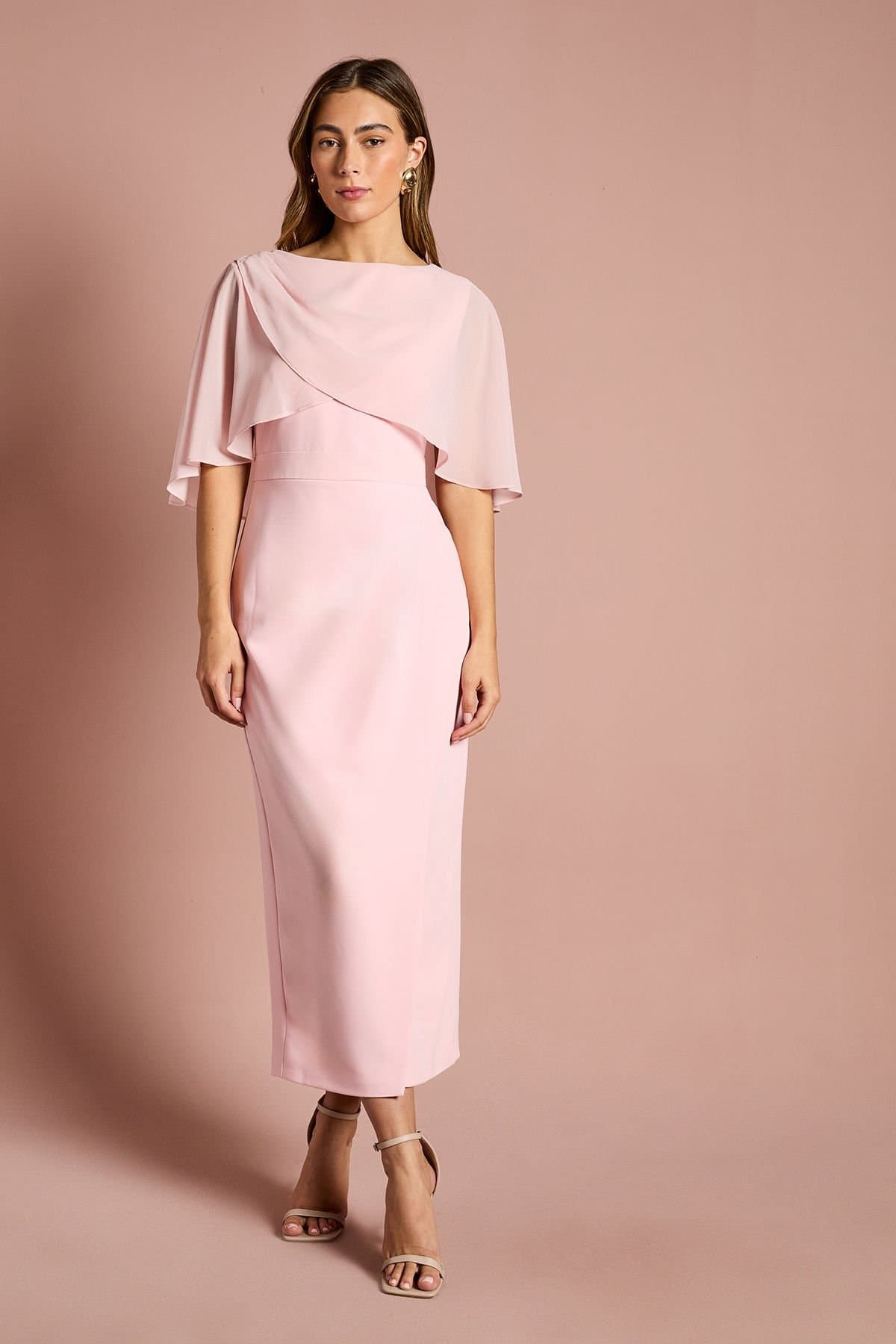 Coast Coast Women's Chiffon Cape Pencil Dress in Blush