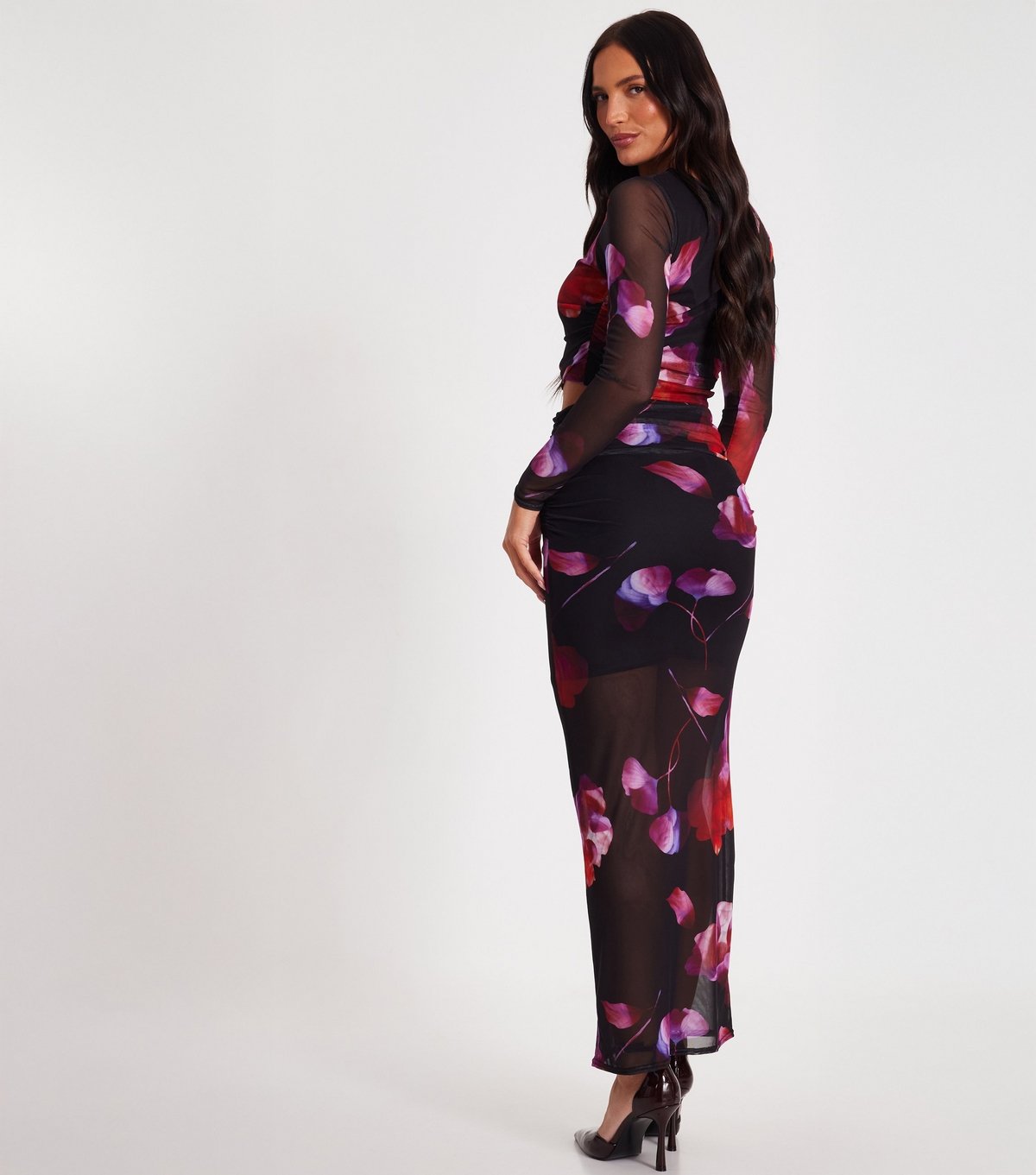 Quiz Women's Black Floral Print Mesh Crop Top Quiz New Look - 3