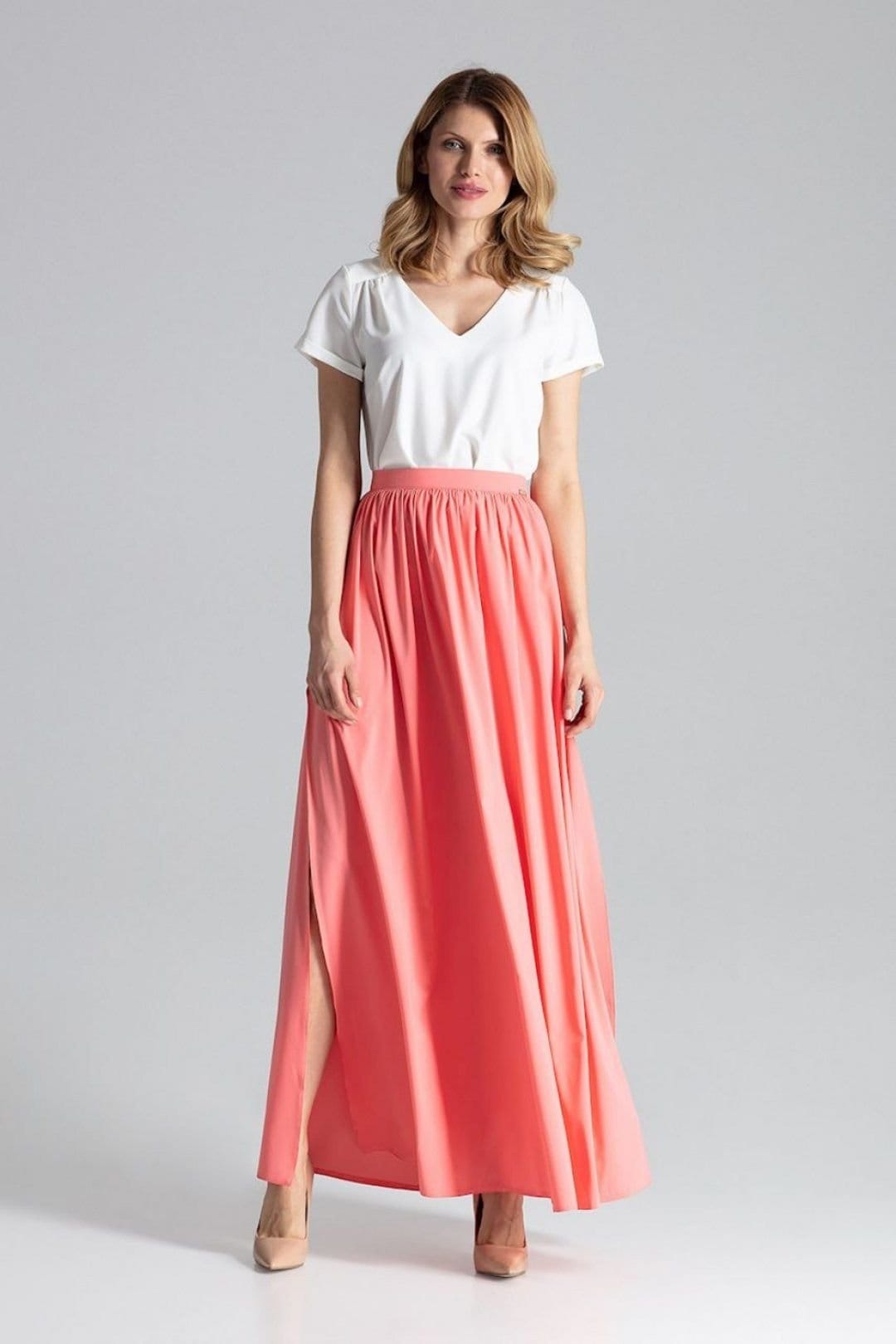 Love Lace Love Lace Women's Long Wide Skirt with Side Slits & Zip in Pink - 4