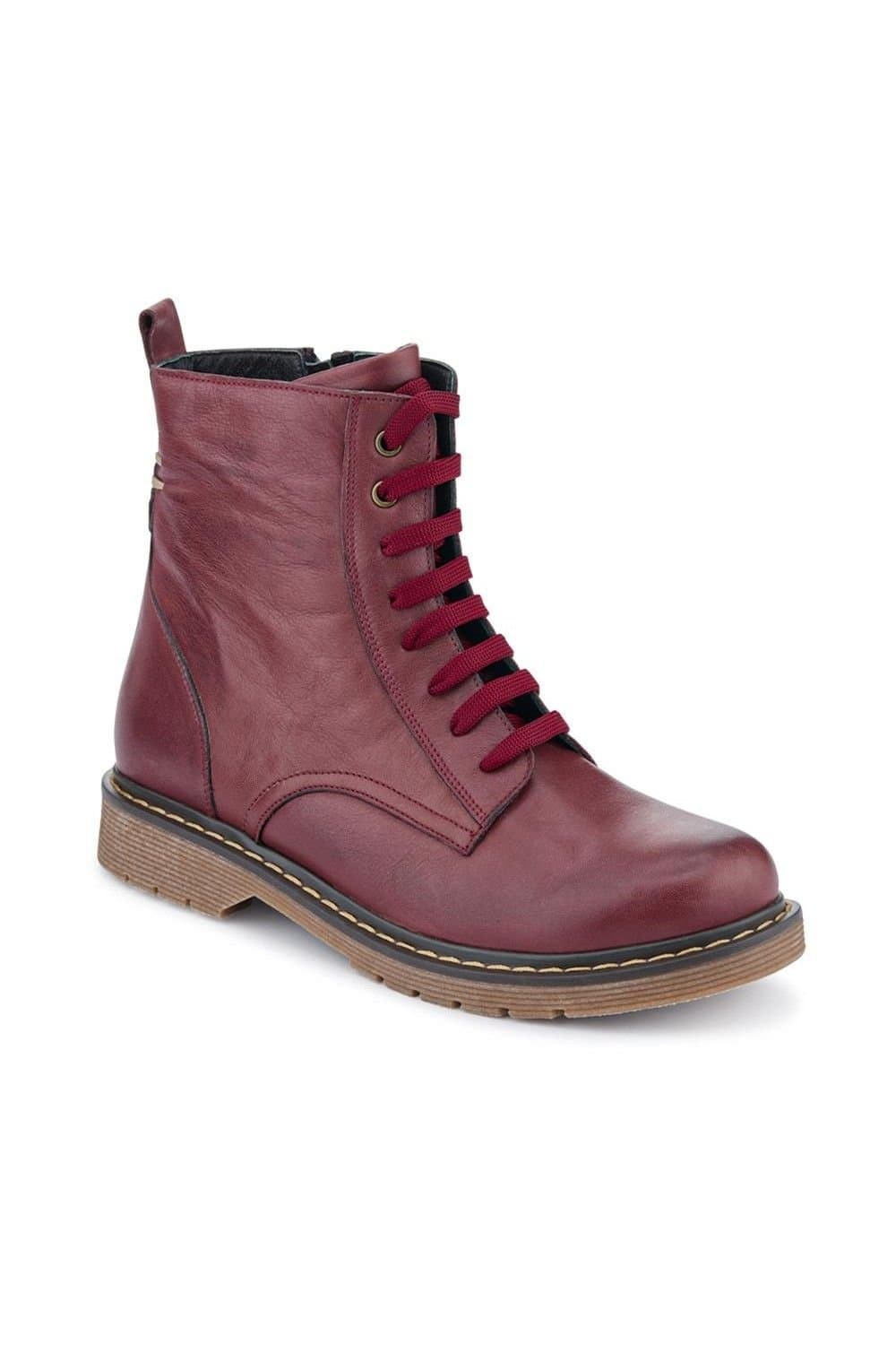 Bellissimo Bellissimo Women's Lace-Up Leather Boots in Burgundy