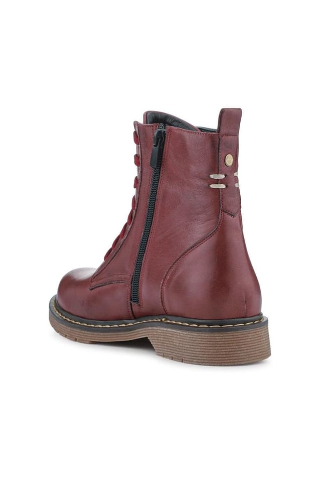 Bellissimo Bellissimo Women's Lace-Up Leather Boots in Burgundy - 3