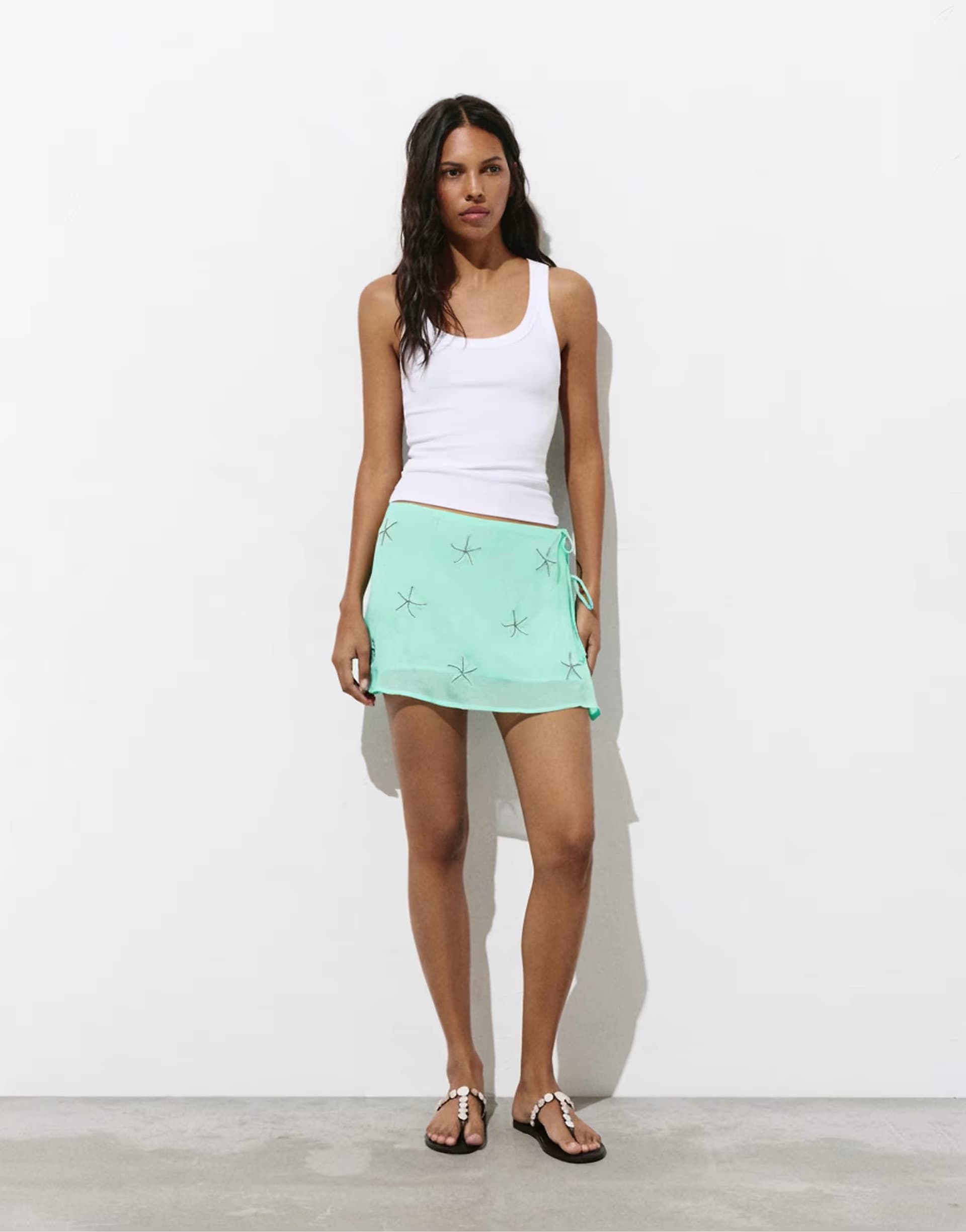 ASOS Pull&Bear Beaded sarong mini skirt in turquoise