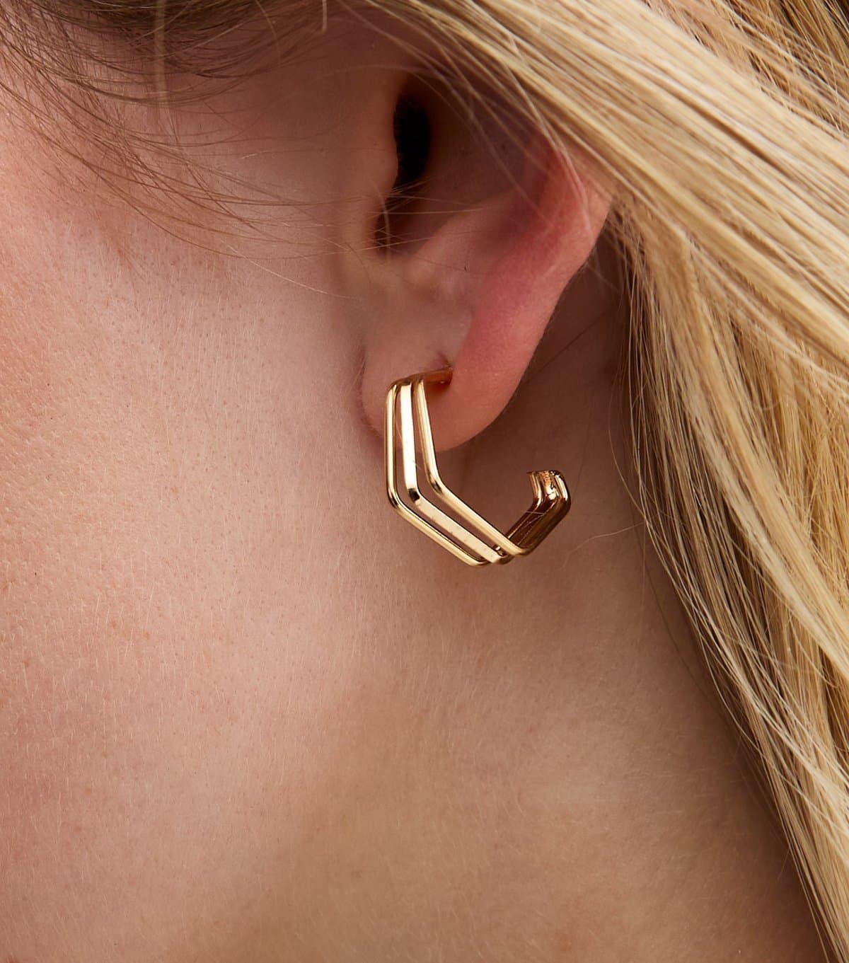 New Look New Look Gold Tone Triple Hexagon Hoop Earrings