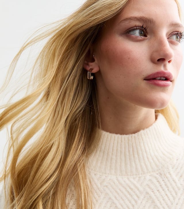 New Look Gold Tone Triple Hexagon Hoop Earrings New Look - 2