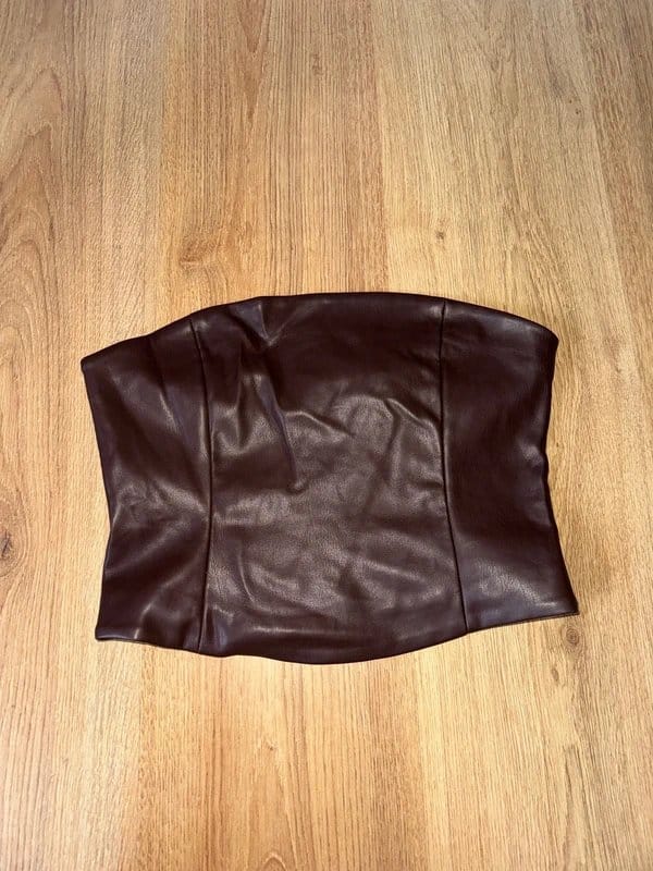 Bershka Brown Leather Effect Corset Top