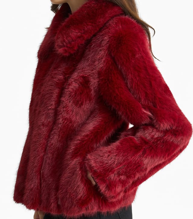 Gini London Women's Burgundy Faux Fur Collared Jacket Gini London New Look - 3
