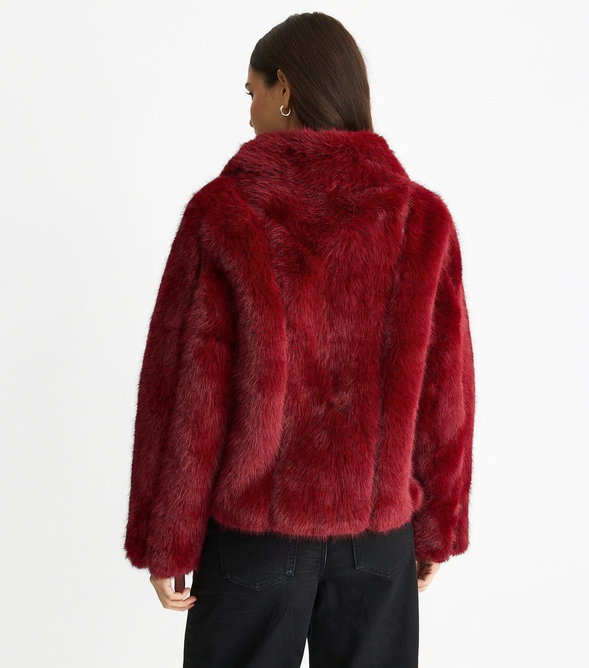 Gini London Women's Burgundy Faux Fur Collared Jacket Gini London New Look - 4