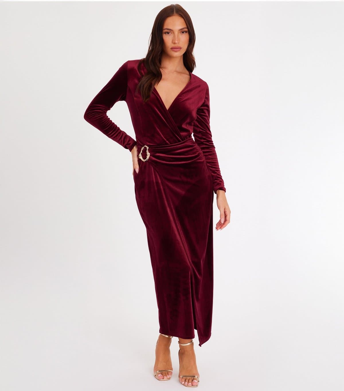 Quiz Women's Dark Red Velvet Wrap Midaxi Dress Quiz New Look