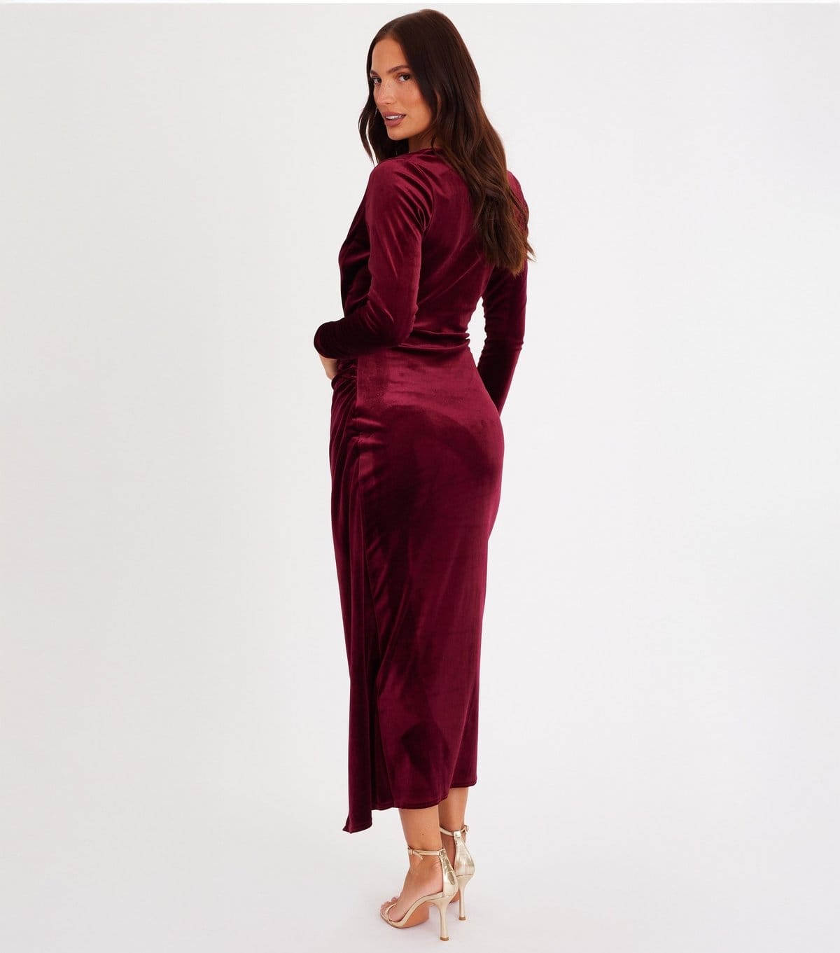 Quiz Women's Dark Red Velvet Wrap Midaxi Dress Quiz New Look - 4