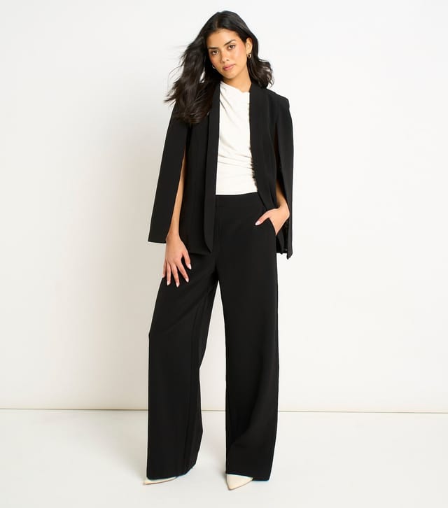 Gini London Women's Black Contrast Animal Print Lining Cape Blazer Gini London New Look - 2