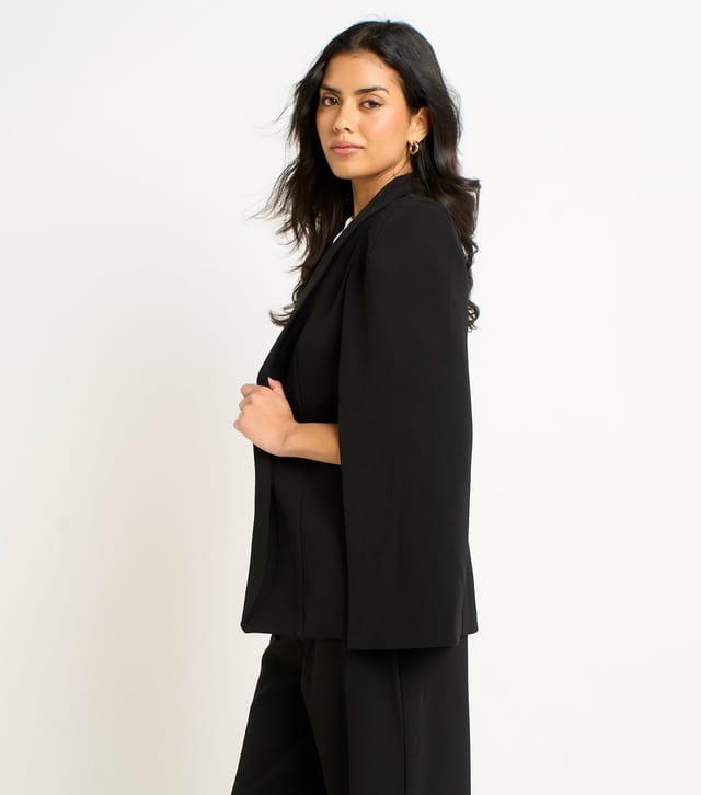 Gini London Women's Black Contrast Animal Print Lining Cape Blazer Gini London New Look - 3