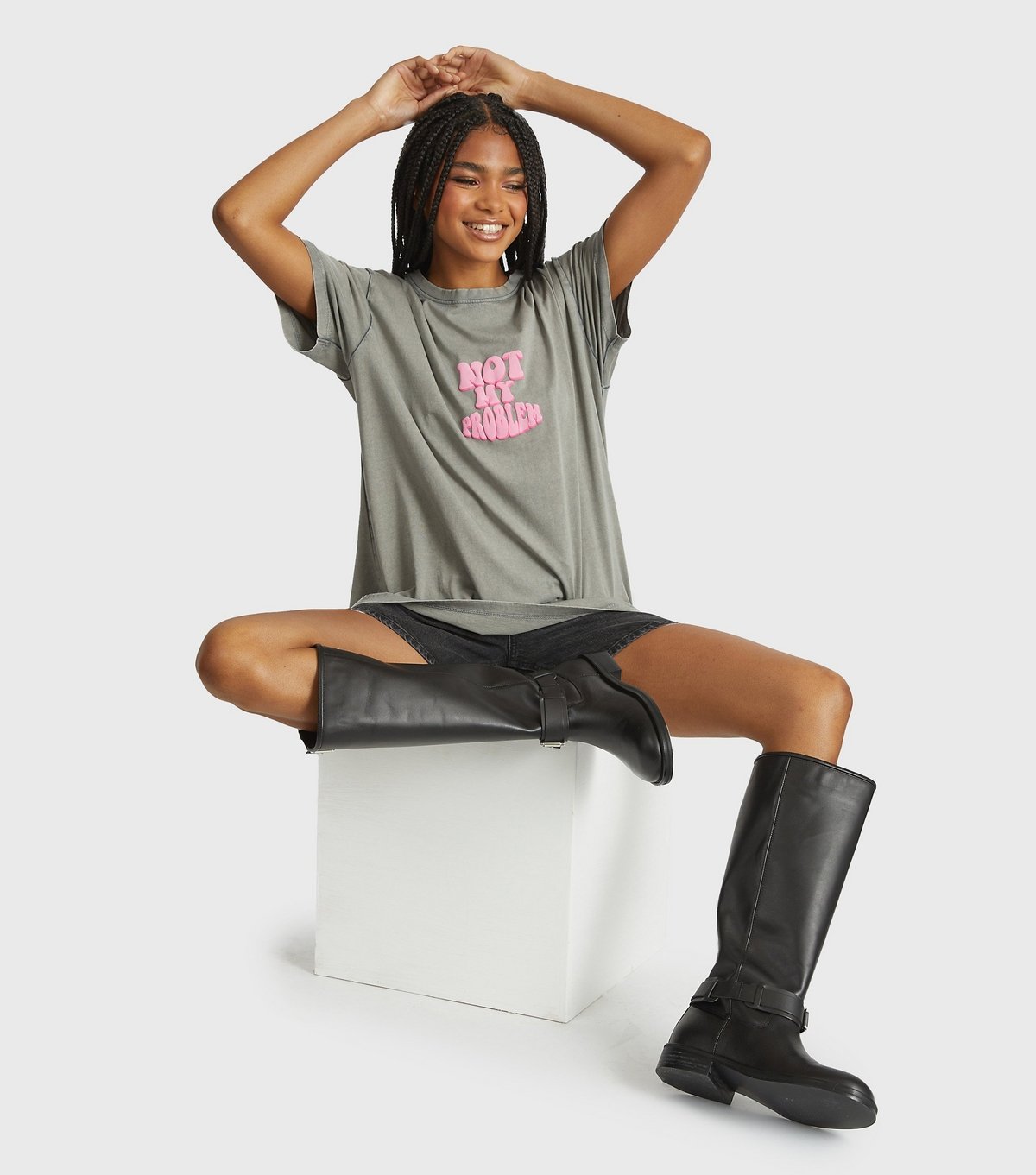 Skinnydip Women's Grey Not My Problem Printed T-Shirt Skinnydip New Look - 4