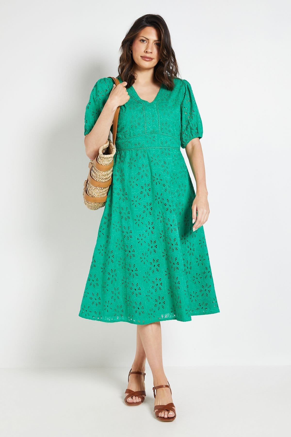 Wallis Green Floral Broderie Midi Dress