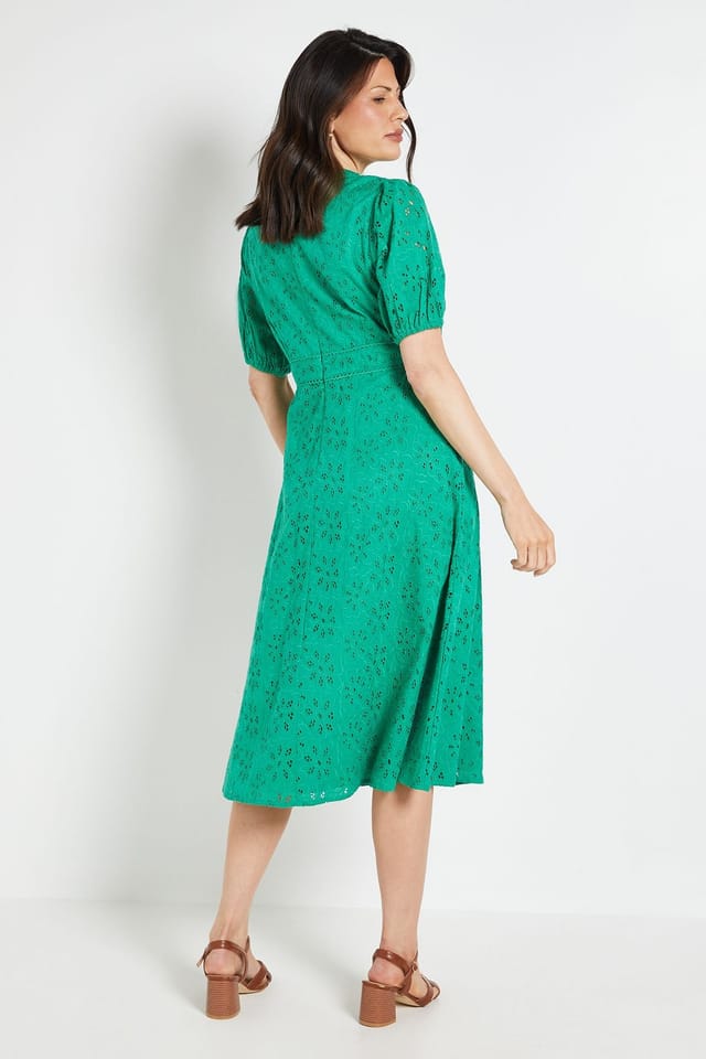 Wallis Wallis Women's Floral Broderie Fit & Flare Midi Dress in Green - 3