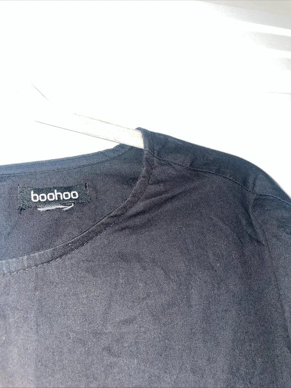 Boohoo Black Cream Embroidered Long Sleeve Poplin Dress