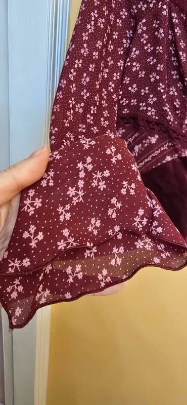 New Look Vintage new look burgundy long sleeved top fairy whimsy 90s y2k ditsy lace whimsigoth 16 18