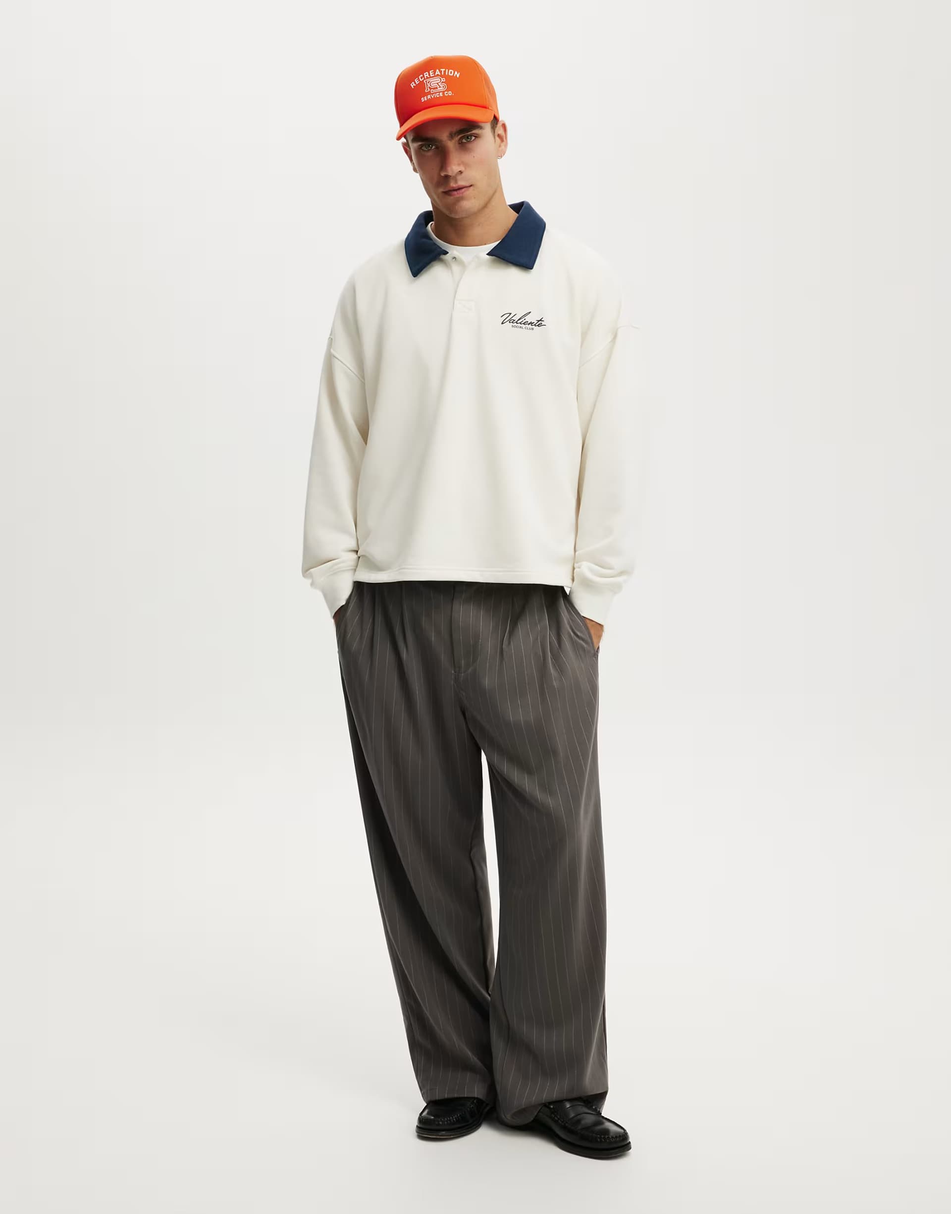 ASOS Cotton On Cropped fit graphic fleece polo in off-white