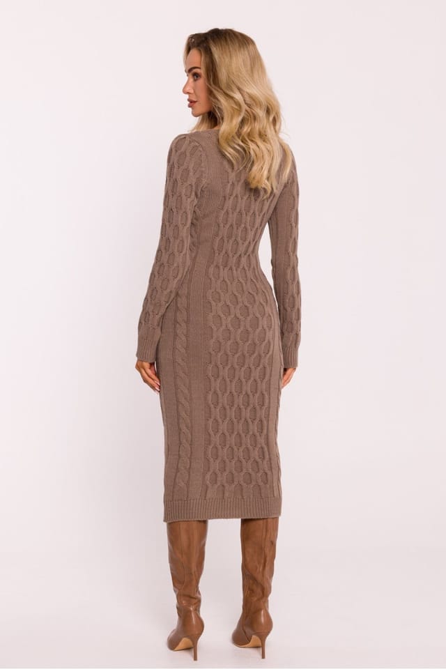 Love Lace Love Lace Women's Midi Variegated Knit V Neck Sweater Dress in Brown - 2
