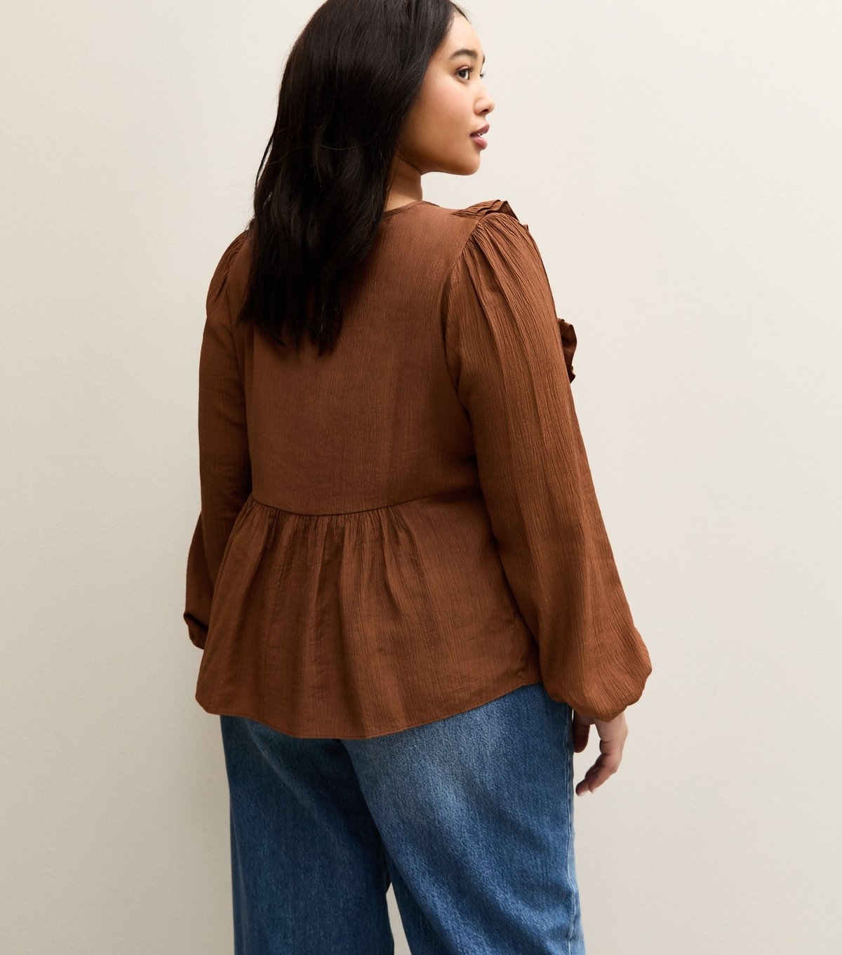 New Look Women's Plus Size Rust Ruffled Tie Neck Blouse Curves New Look - 4