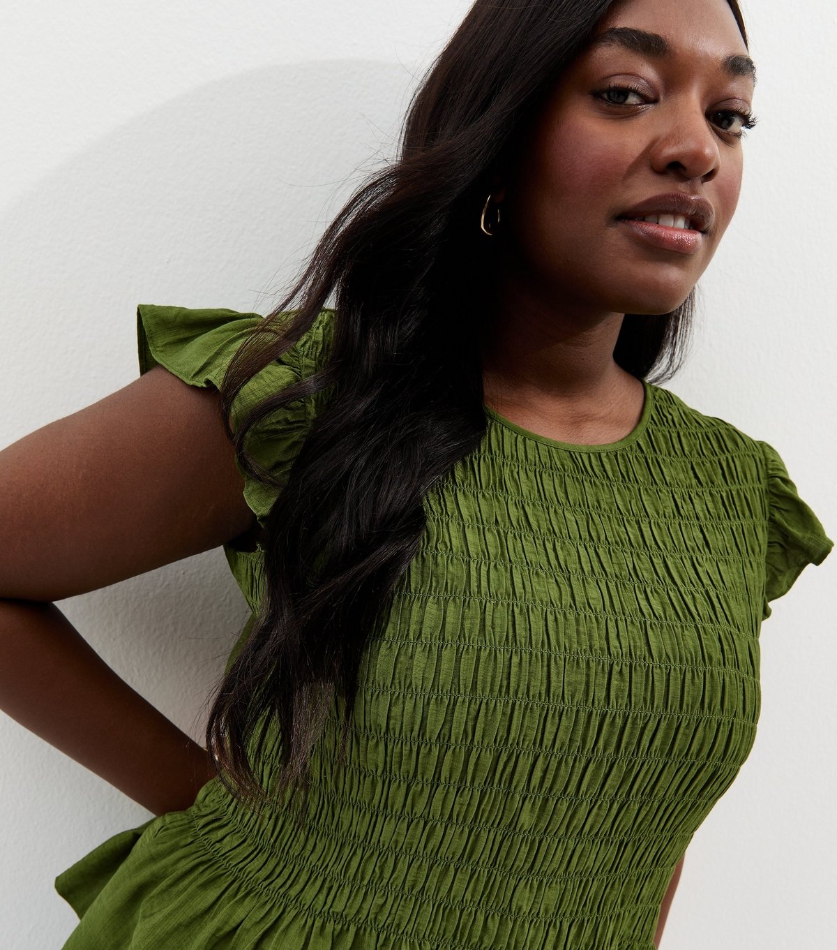 New Look Women's Plus Size Green Shirred Frill Sleeve Top Curves New Look - 2